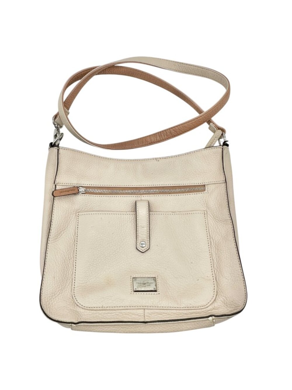 Tignanello Leather Crossbody Bag Adjustable Strap Zip Closure Front Pocket Tan